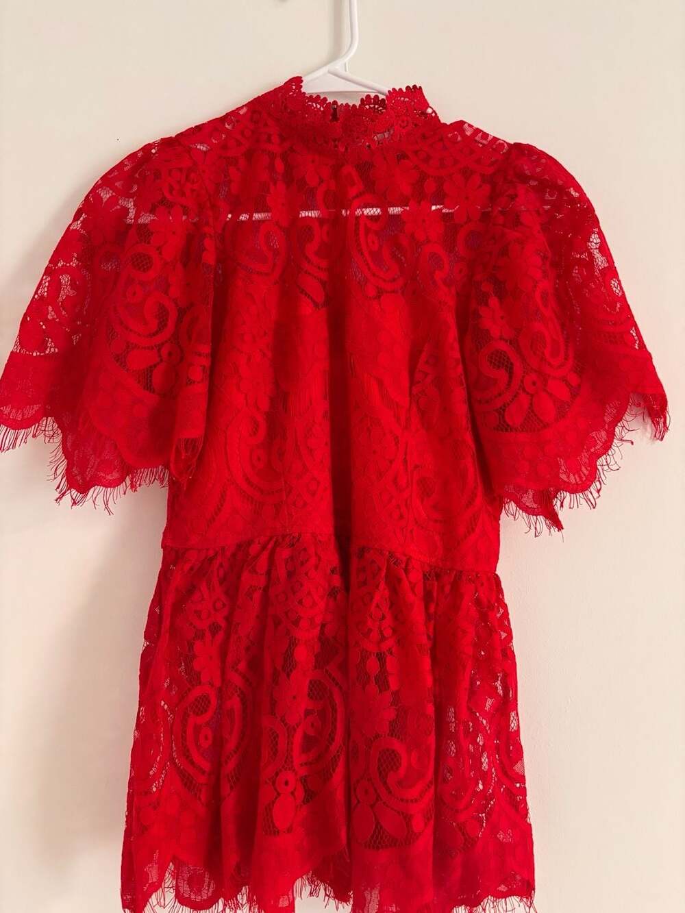 Impressions Champagne Splash Red Lace High-Neck shirt